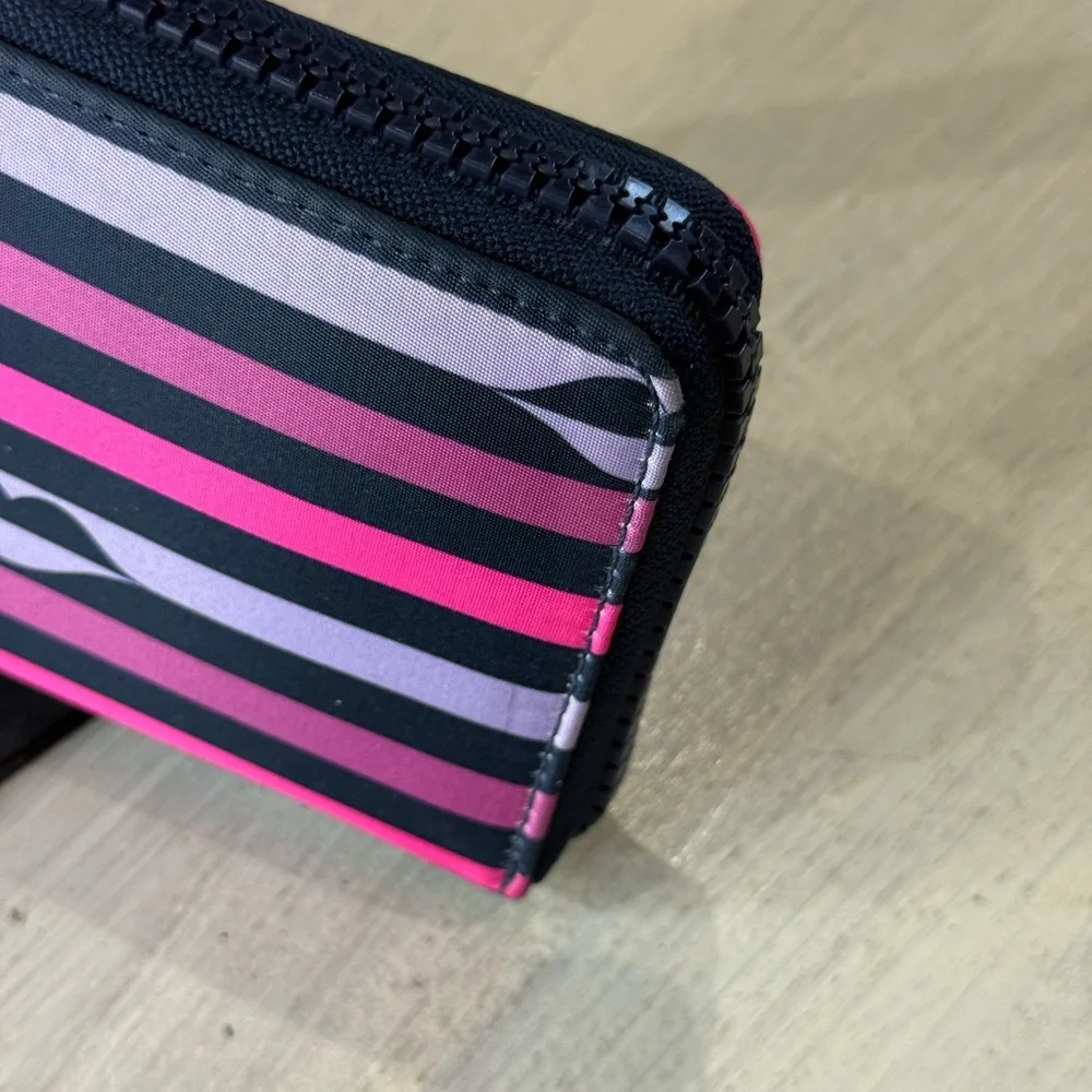Kate Spade Lips Pink & Purple Striped Zip-Around Wallet-NWOT